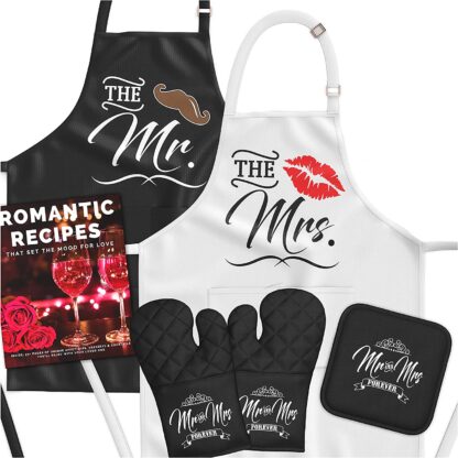 DELUXY Mr and Mrs Aprons Bridal Shower Gifts for Bride Groom Wedding Gifts