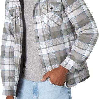 Men's Long Sleeve Quilted Lined Flannel Shirt Jacket